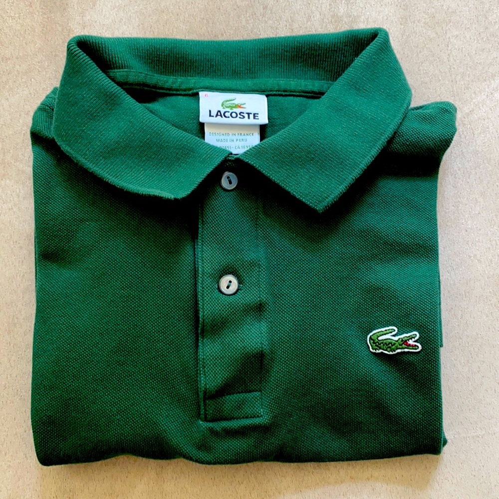Men’s Hunter Green Lacoste polo.